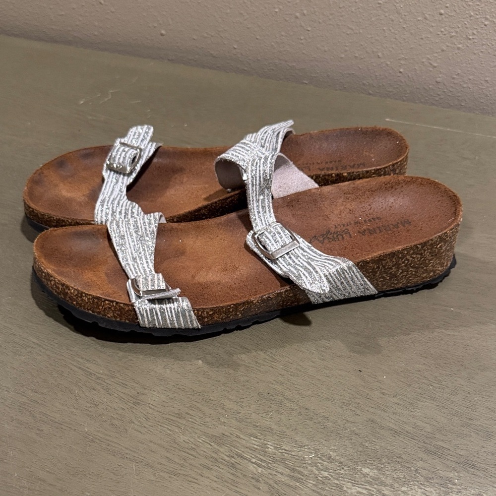 Marina Luna Silver Metallic Strappy Cork Slide size 10